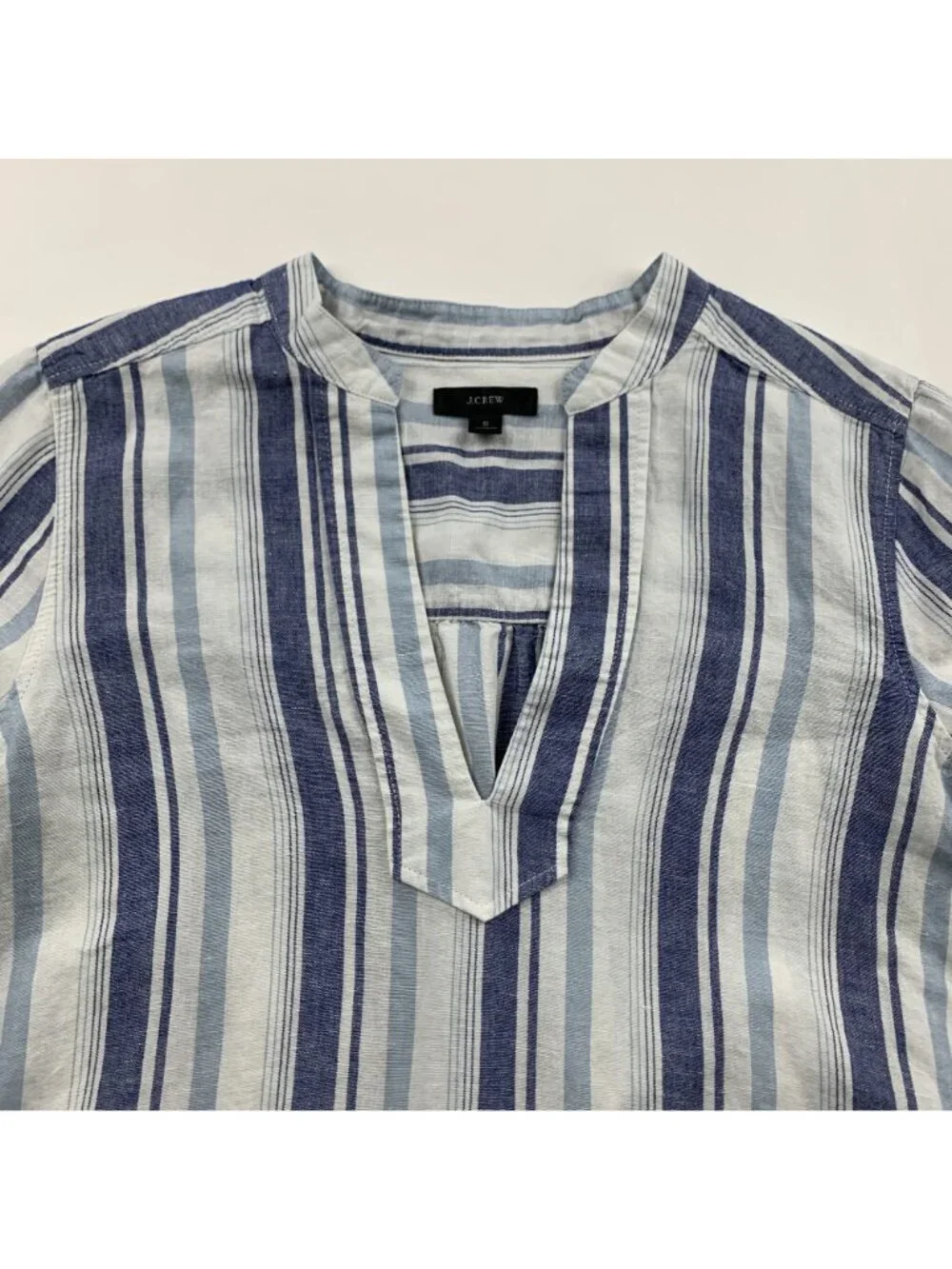 J.Crew Blue Striped Linen Blend Split Neck Tunic Shirt Dress S - Picture 2 of 8